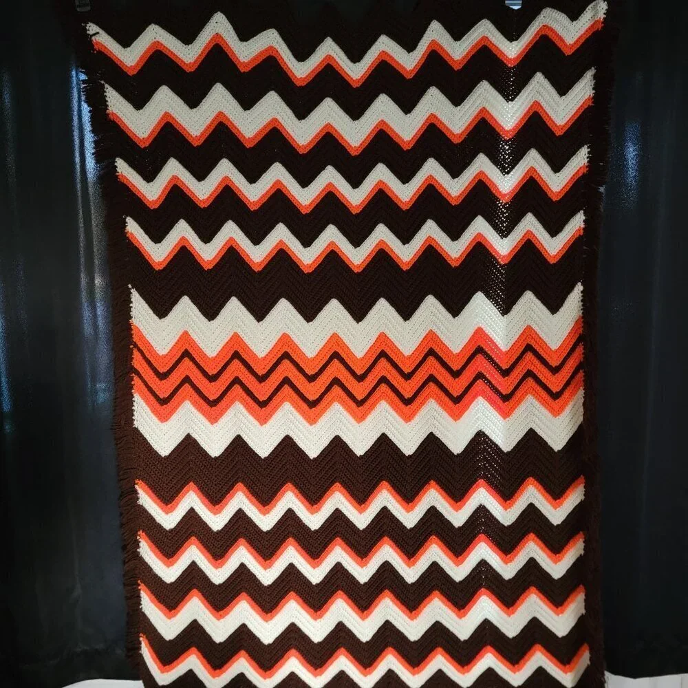 Vintage Handmade Crocheted Afghan Thrown
